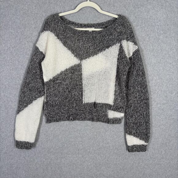 BP Sweater Medium Cream Color Block Marled Crop High Low Slit Sides Streetwear - Picture 1 of 12